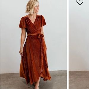 Baltic Born. Andi Ribbed Velvet Wrap Dress. Copper Medium.